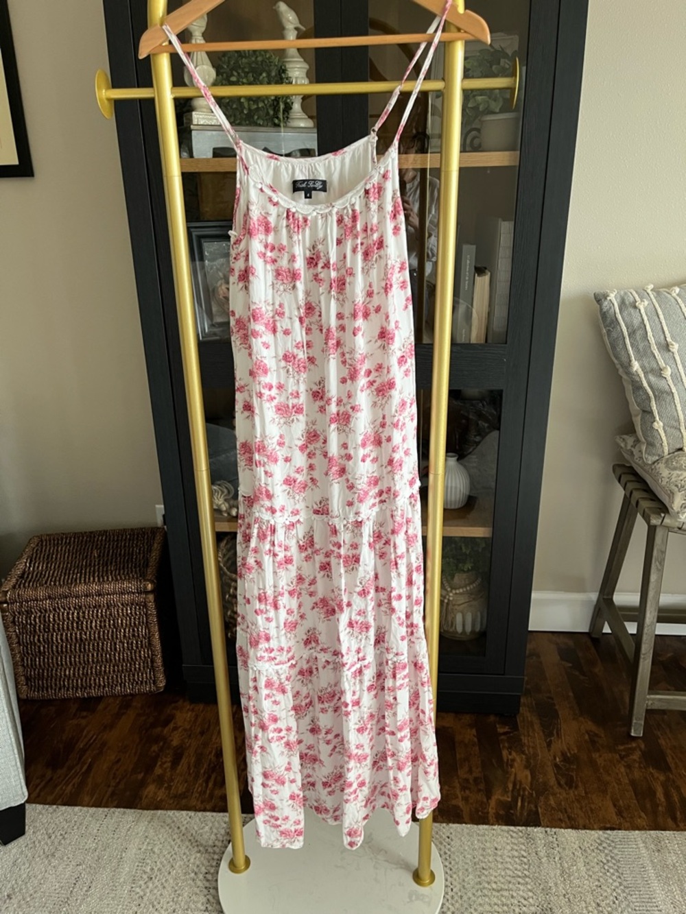 Pink Floral spaghetti strap Maxi Dress - White/Pink